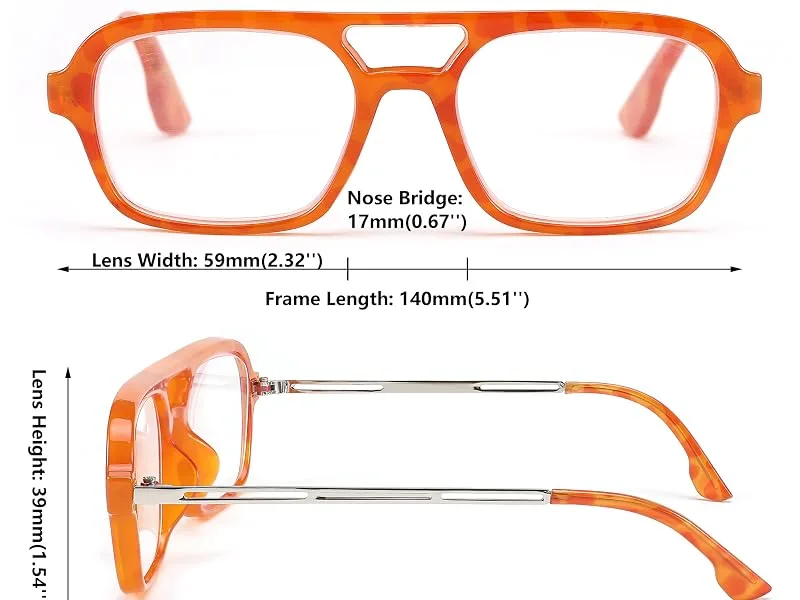 FEISEDY Retro Square Blue Light Blocking Reading Glasses for Women Men 70s Flat Aviator Glasses Anti-Fatigue Reader B2993 Champagne 2.0 x - product information 6