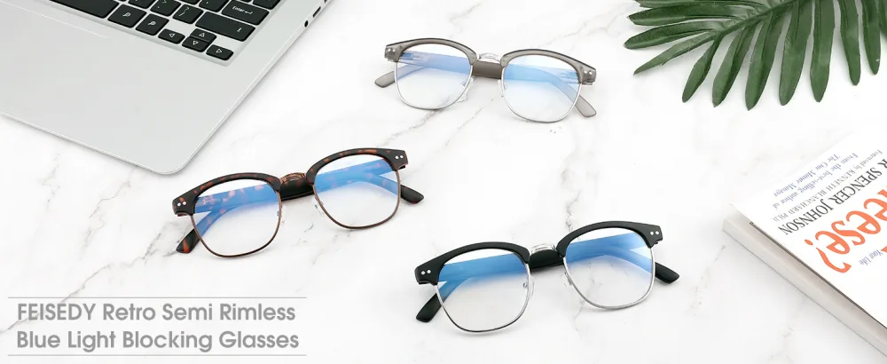 FEISEDY Reading Glasses Classic Half Frame Retro Semi-Rimless Clear Lens Blue Light Blocking Glasses B0005 Black 1.5 x - product information 1