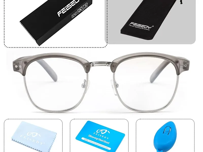 FEISEDY Reading Glasses Classic Half Frame Retro Semi-Rimless Clear Lens Blue Light Blocking Glasses B0005 Black 1.5 x - product information 4