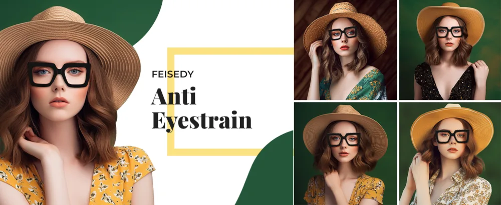 FEISEDY Fashion Oversized Blue Light Glasses for Women Anti Fatigue Thick Square Computer Eyewear B2381 Black 50 Millimeters - product information 1