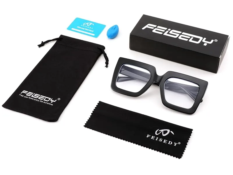 FEISEDY Fashion Oversized Blue Light Glasses for Women Anti Fatigue Thick Square Computer Eyewear B2381 Black 50 Millimeters - product information 5