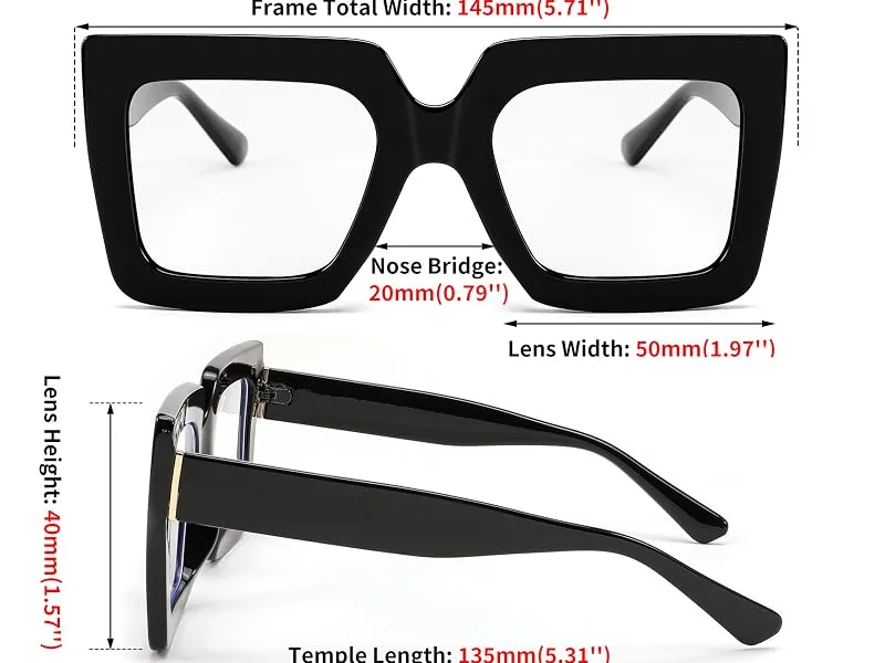 FEISEDY Fashion Oversized Blue Light Glasses for Women Anti Fatigue Thick Square Computer Eyewear B2381 Black 50 Millimeters - product information 6