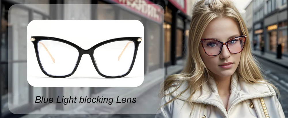 FEISEDY Oversized Cat Eye Glasses Frame Blue Light Blocking Eyewear for Women B2589 001 Black - Blue Light blocking Lens
