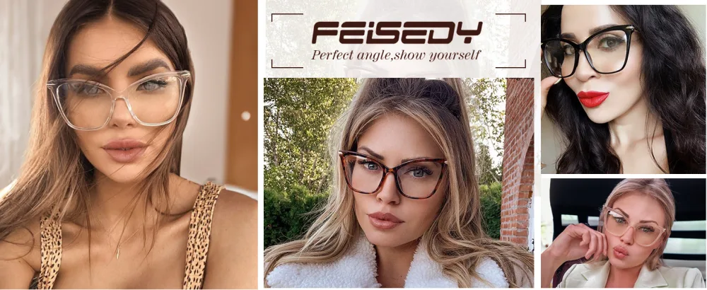 FEISEDY Oversized Cat Eye Glasses Frame Blue Light Blocking Eyewear for Women B2589 001 Black - eye glasses oversized