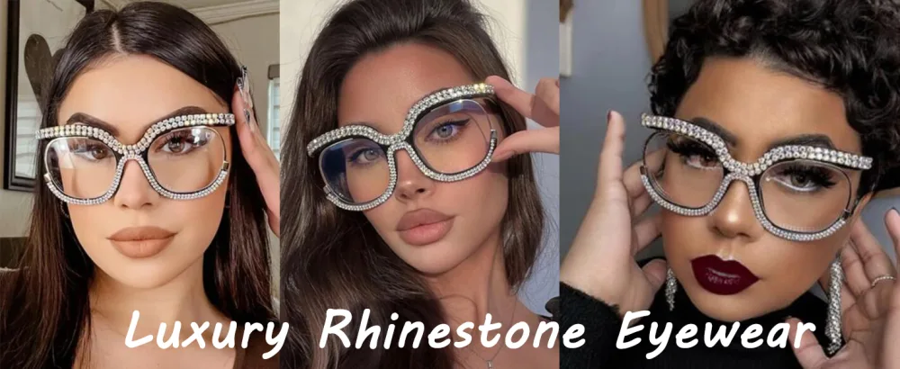 LJCZKA Oversized Blue Light Blocking Glasses Women Rhinestone Anti Blue Light Glasses Diamond Anti Eyestrain Eyeglasses Rainbow - Blue Light Blocking Glasses
