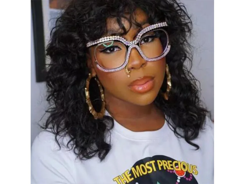 LJCZKA Oversized Blue Light Blocking Glasses Women Rhinestone Anti Blue Light Glasses Diamond Anti Eyestrain Eyeglasses Rainbow - Blue Light Blocking Glasses