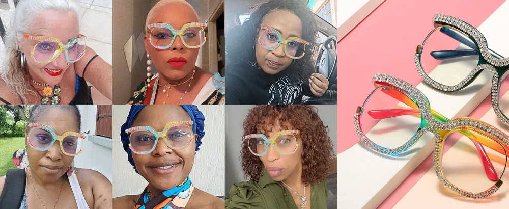 LJCZKA Oversized Blue Light Blocking Glasses Women Rhinestone Anti Blue Light Glasses Diamond Anti Eyestrain Eyeglasses Rainbow - Blue Light Blocking Glasses