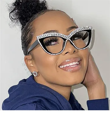 LJCZKA Oversized Blue Light Blocking Glasses Women Rhinestone Anti Blue Light Glasses Diamond Anti Eyestrain Eyeglasses Rainbow - eyeglasses