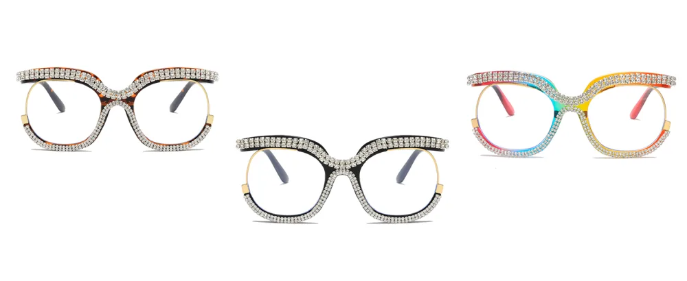 LJCZKA Oversized Blue Light Blocking Glasses Women Rhinestone Anti Blue Light Glasses Diamond Anti Eyestrain Eyeglasses Rainbow - GLASSES