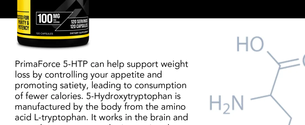 Primaforce 5-HTP 100mg Supplement 120 Capsules 100mg Per Serving 5-Hydroxytryptophan - 5-HTP