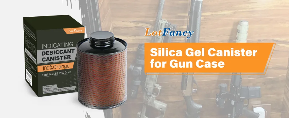 LotFancy Silica Gel Desiccant Dehumidifier for Gun Safe 750 Grams Indicating Silica Gel Beads Canister Reusable Moisture Absorber - silica gel