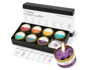 Chakra Candle Box Set of 7 with Crystals Inside | for Aromatherapy Meditation Yoga Reiki and Mindfulness | Gift Box Candles - 7 chakra candle set with crystals