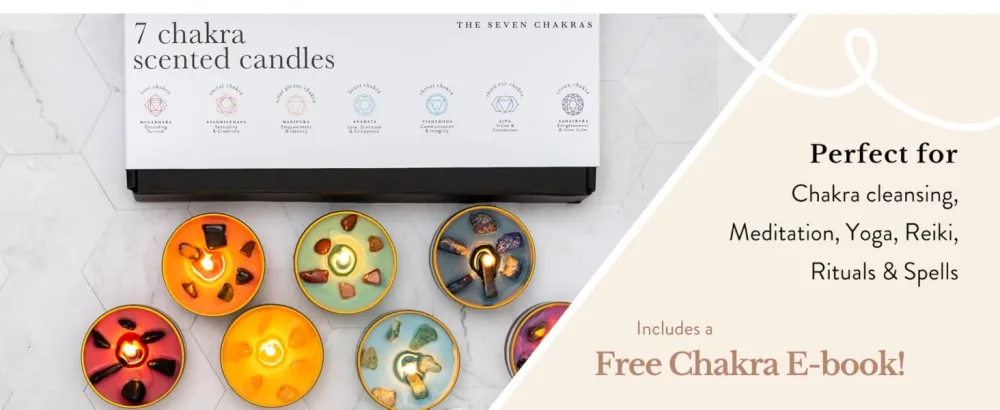 Chakra Candle Box Set of 7 with Crystals Inside | for Aromatherapy Meditation Yoga Reiki and Mindfulness | Gift Box Candles - 7 chakra scented candles
