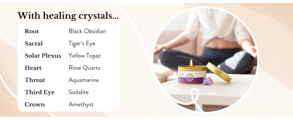 Chakra Candle Box Set of 7 with Crystals Inside | for Aromatherapy Meditation Yoga Reiki and Mindfulness | Gift Box Candles - chakra candles with healing crystals and precious stones
