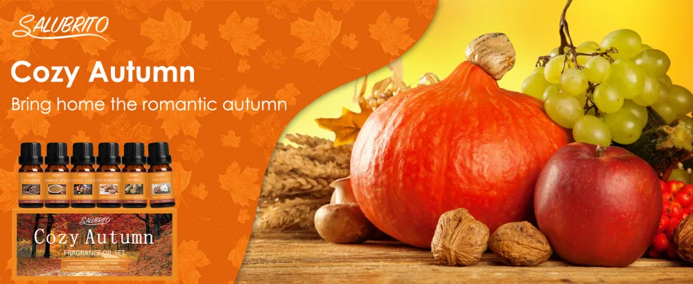 SALUBRITO Fall Fragrance Oils Set Autumn Essential Oil for Diffuser Candle Making Aromatherapy Oils Gift - Cinnamon Pumpkin Spice Vanilla Snickerdoodle Spiced Cider Nutmeg 6x10ml - product information 1