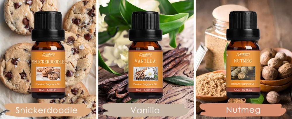 SALUBRITO Fall Fragrance Oils Set Autumn Essential Oil for Diffuser Candle Making Aromatherapy Oils Gift - Cinnamon Pumpkin Spice Vanilla Snickerdoodle Spiced Cider Nutmeg 6x10ml - product information 2