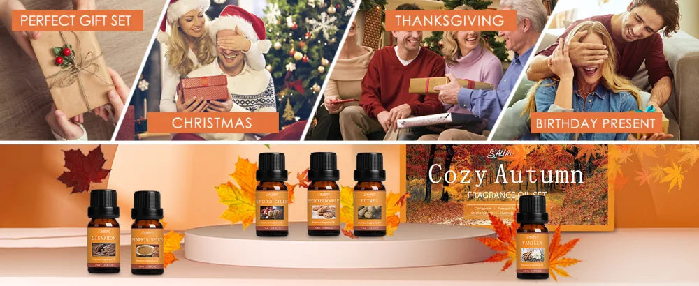 SALUBRITO Fall Fragrance Oils Set Autumn Essential Oil for Diffuser Candle Making Aromatherapy Oils Gift - Cinnamon Pumpkin Spice Vanilla Snickerdoodle Spiced Cider Nutmeg 6x10ml - product information 7