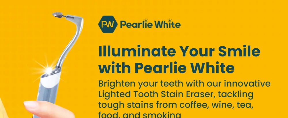Pearlie White Lighted Tooth Stain Eraser - Advanced tooth stain remover tool erases coffee, wine marks for a brighter smile.