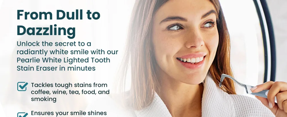 Pearlie White Lighted Tooth Stain Eraser - Easy-to-use tooth polisher tool for glossy, radiant finish & enhanced smile appeal