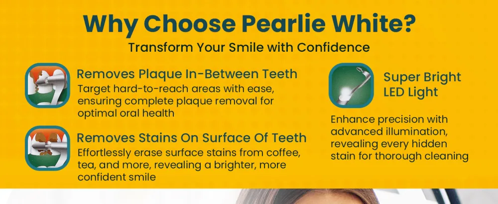 Pearlie White Lighted Tooth Stain Eraser - Innovative teeth polisher stain remover for a visibly whiter, radiant smile upgrade