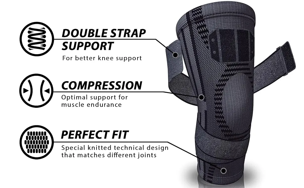 Pure Support Knee Brace, Compression Sleeve for Running, Arthritis Pain, Sports Large Black/Straps - knee brace sleeve support