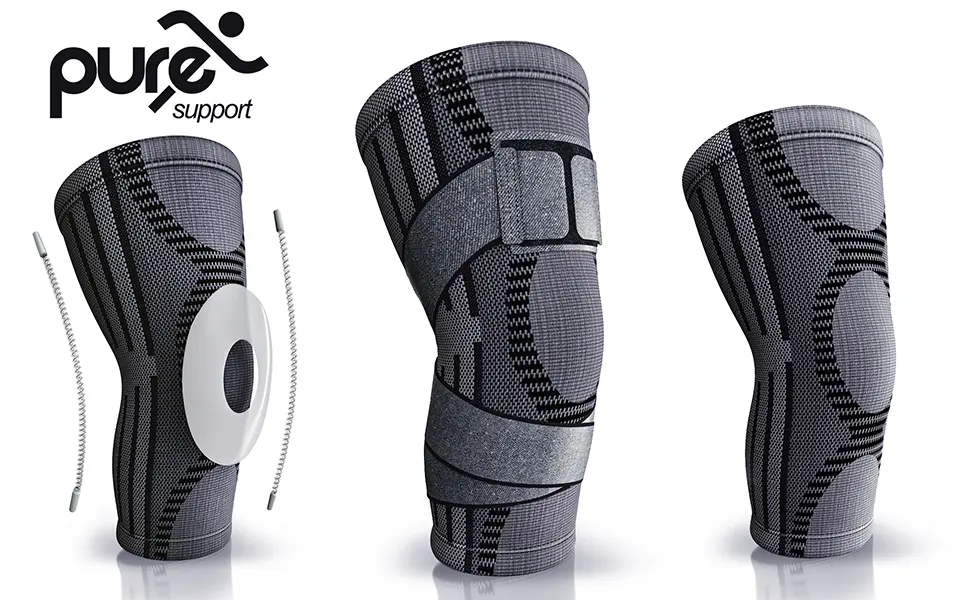 Pure Support Knee Brace, Compression Sleeve for Running, Arthritis Pain, Sports Large Black/Straps - Knee brace strap sleeve