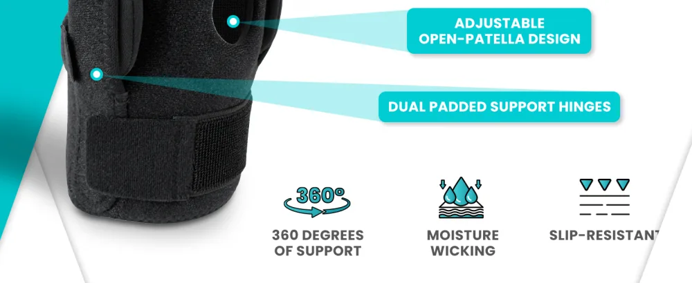 Vive Hinged Knee Brace - Relieves ACL MCL Meniscus Tear - Lightweight Comfortable Breathable Open Patella Wrap with Side Stabilizers - for Women & Men - Adjustable Strap for Tendonitis Small - Features