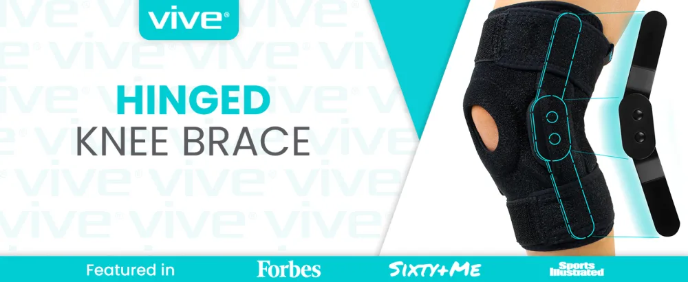 Vive Hinged Knee Brace - Relieves ACL MCL Meniscus Tear - Lightweight Comfortable Breathable Open Patella Wrap with Side Stabilizers - for Women & Men - Adjustable Strap for Tendonitis Small - Hinged Knee Brace