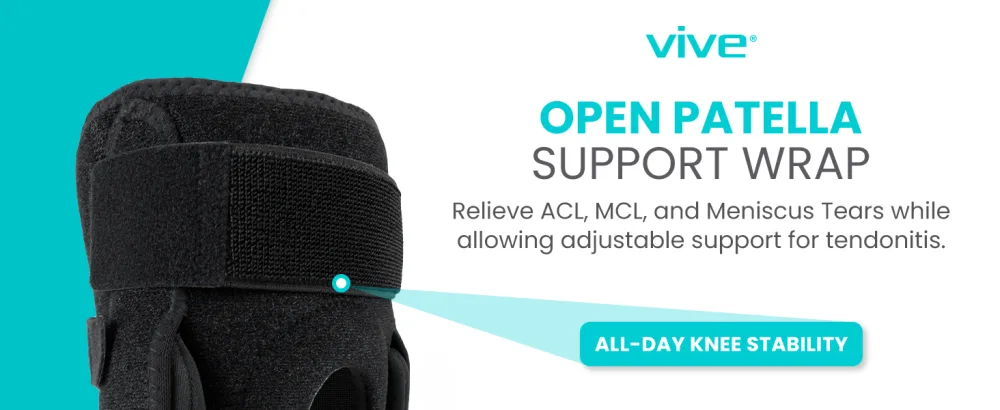 Vive Hinged Knee Brace - Relieves ACL MCL Meniscus Tear - Lightweight Comfortable Breathable Open Patella Wrap with Side Stabilizers - for Women & Men - Adjustable Strap for Tendonitis Small - Open Patella Support Wrap