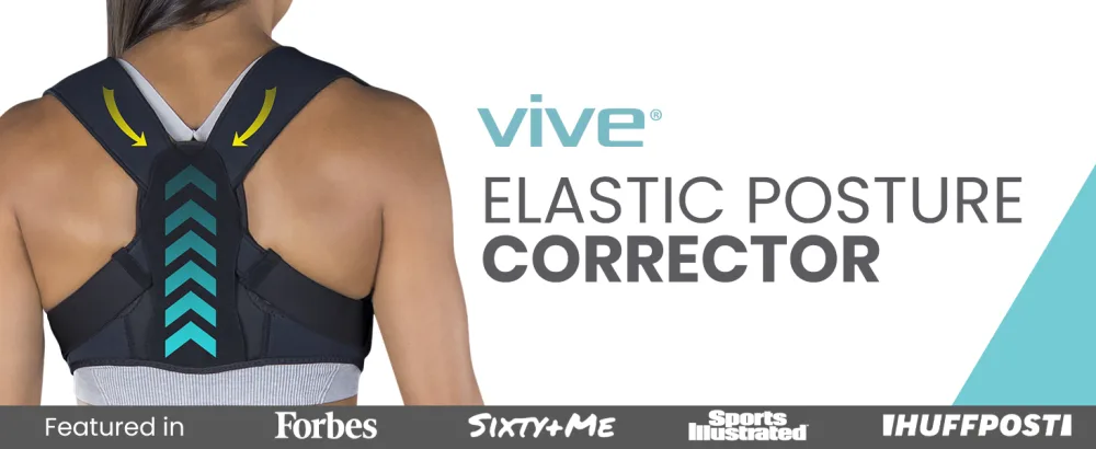 Vive Posture Corrector for Women & Men - Upper Back Brace for Kyphosis - Pain Relief for Neck & Shoulder - Adjustable Clavicle Support with Strap - Straightener for Rounded & Hunchback (Universal) - Elastic Posture Corrector