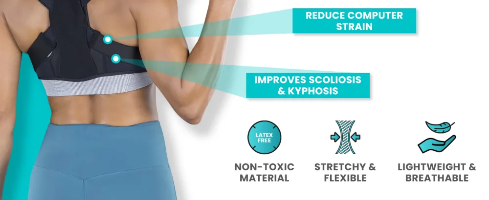 Vive Posture Corrector for Women & Men - Upper Back Brace for Kyphosis - Pain Relief for Neck & Shoulder - Adjustable Clavicle Support with Strap - Straightener for Rounded & Hunchback (Universal) - Elastic Posture Corrector