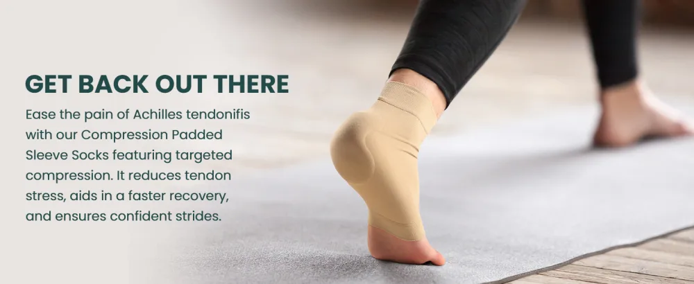 Achilles Tendon Heel Protector Compression Padded Sleeve Socks Premium Gel Heel Socks for Haglunds Bump Bursitis Tendonitis & Tenderness - 1 Pair - (Beige) - S - SOCKS