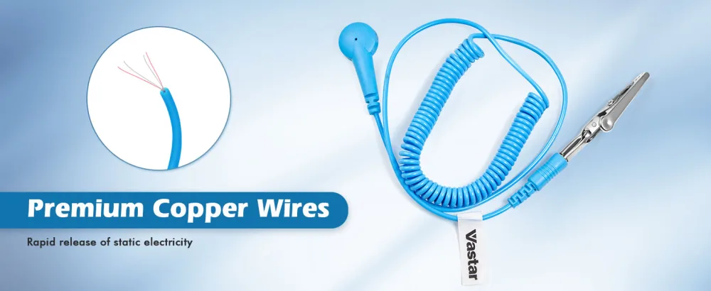 VASTAR ESD Anti-Static Wrist Strap Components Wristband Grounding Bracelet Adjustable Wrist Strap with Grounding Wire Alligator Clip Extendable Long Cord with Thermal Paste Pale Blue - Wrist Strap
