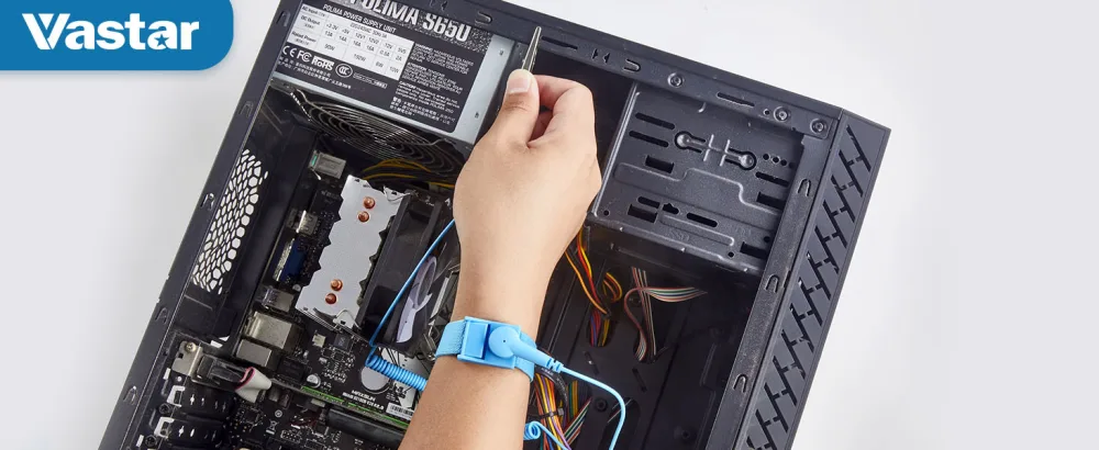 VASTAR ESD Anti-Static Wrist Strap Components Wristband Grounding Bracelet Adjustable Wrist Strap with Grounding Wire Alligator Clip Extendable Long Cord with Thermal Paste Pale Blue - Wrist Strap