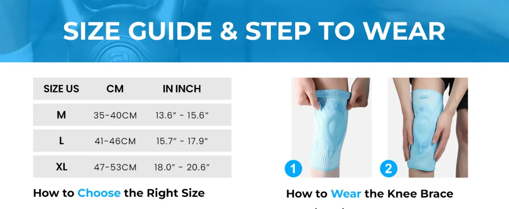 Welnove Knee Brace Sleeves - Compression Knee Support with Side Stabilizers & Patella Gel Pad for Workout Joint Pain Runner Climbing - (Blue L) Blue Large - Knee Brace