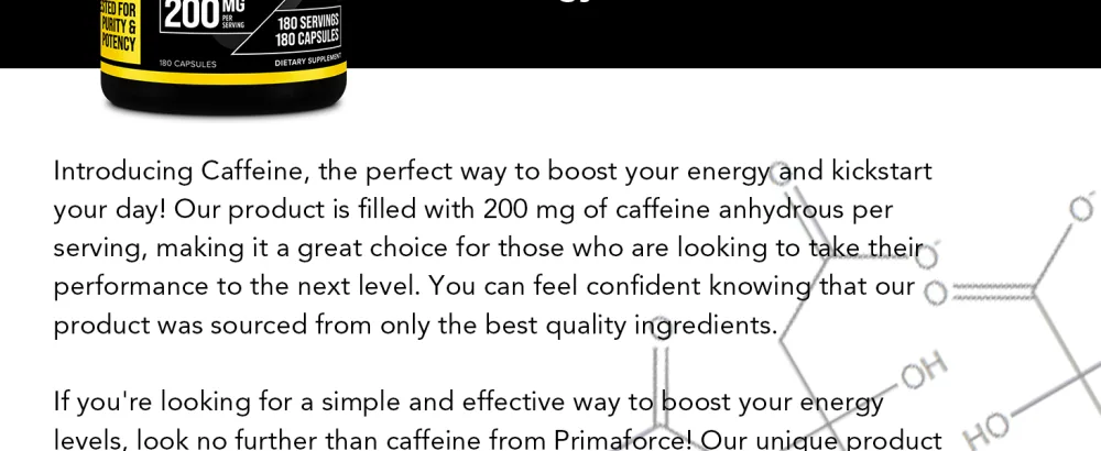Primaforce Caffeine Pills 200mg 180 Capsules - Caffeine