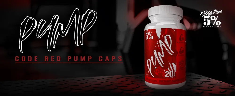 5% Nutrition Code Red Pump Caps | Nitric Oxide Booster Capsules | Low Stim Pre Workout Supplement | Patented Glycersize Dan Shen S7 (100 Capsules) - Header