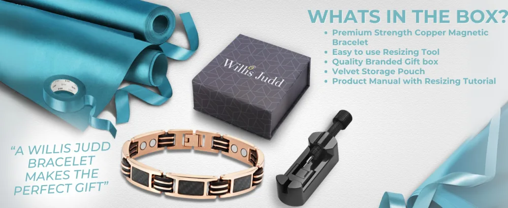 Willis Judd Double Strength Magnetic Bracelet - Willis Judd Titanium Magnetic bracelet with Gift Box and resizing tool