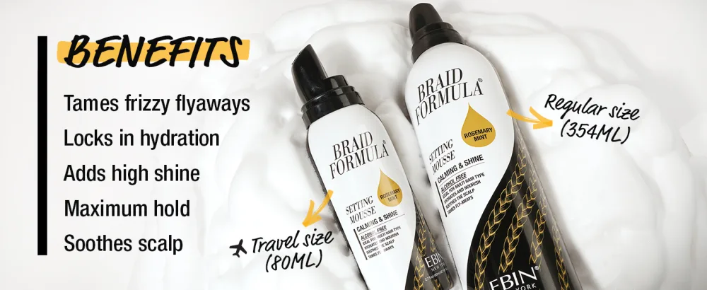 EBIN NEW YORK Braid Formula Setting Mousse (2.7 oz Rosemary Mint + Biotin) - SettingMousse