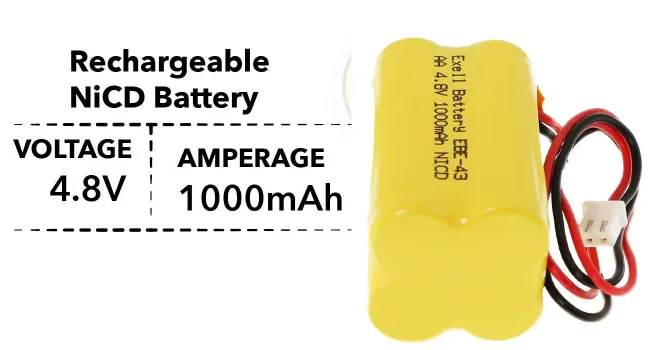 4.8V 1000mAh Exell Emergency Lighting Battery for Emerlight Daybright BL93NC487 E-conolight E-XP2RBW Emergi-lite BL93NC487 Emerlight BL93NC487 ANIC1117 Unitech Systems D-AA500 CUSTOM-43 - Exell Battery