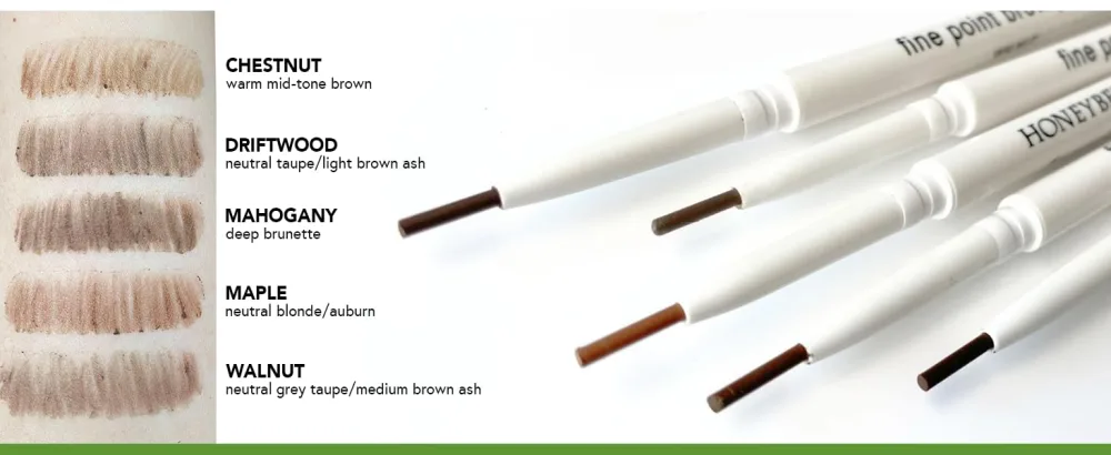 Honeybee Gardens Fine Point Brow Pencil Chestnut Long-Lasting Eyebrow Definition Vegan Cruelty-Free Beauty - colors