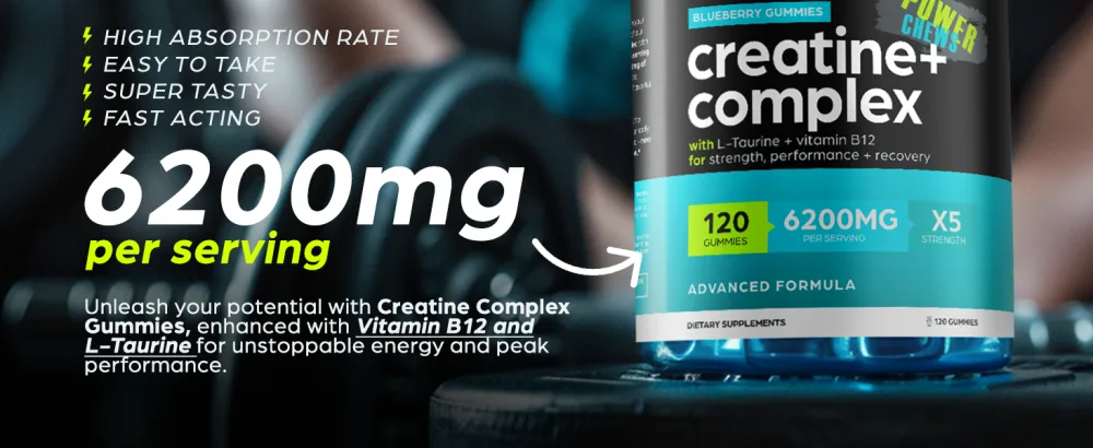 Creatine Monohydrate Gummies Complex 6200mg for Men & Women - 120 Gummies Advanced Formula W/L-Taurine + Vitamin B12 for Muscle Strength Muscle Builder Energy Boost Pre-Workout Supplement - Thinbi - Thinbi fuel Creatine Complex Gummies - power chews