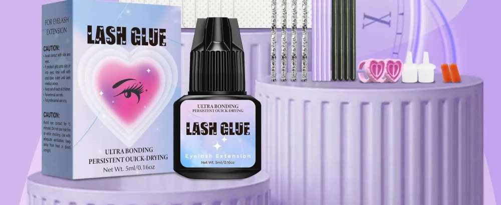 Sensitive Lash Extension Glue Kit-Strong Hold Cluster Lash Glue | 3-4 Weeks Long Lasting | Waterproof & No Irritation | 2-3 Sec Drying time | Black Eyelash Glue for Beginner DIY or Professional (5ml) - professional eyelash glue