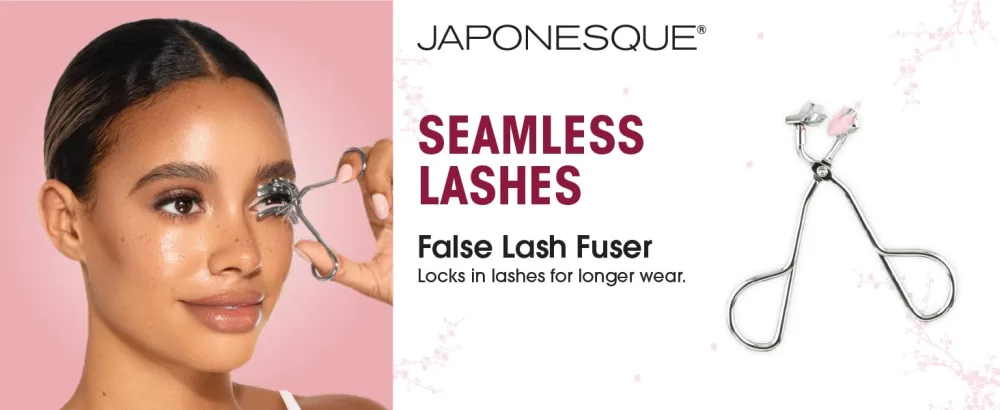 JAPONESQUE False Lash Fuser and Curler - Fuse Natural Lashes to False Eyelashes - No More Flyaway Corners! Great Tool for Short Natural Lashes - Effortless False Lashes