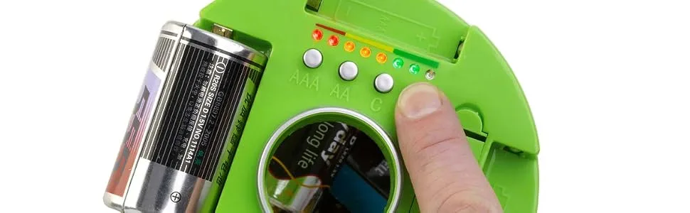 ECO Battery Bin- Test & Recycle Batteries AAA AA C and D - Clear testing results with the press of a button