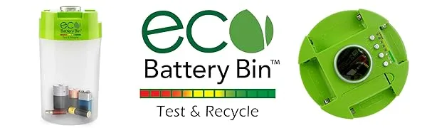 ECO Battery Bin- Test & Recycle Batteries AAA AA C and D - ECO Battery Bin, Test and Recycle Batteries