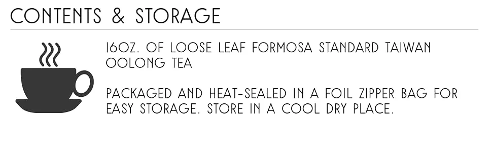 Pure Oolong Loose Leaf Tea (16 Ounces-Bulk Tea), Formosa Standard Taiwan Oolong Tea, 175+ Cups Per Bag (1 Lb.) - Contents