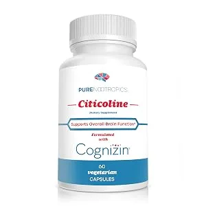 Pure Nootropics - CDP Choline (Citicoline) Capsules 300 mg Capsules | 60 Veg Cap Value Pack | Supports Cognitive Function and Performance, Memory, Attention and Brain Health | Bioavailable Cognizin - Citicoline supplement capsules
