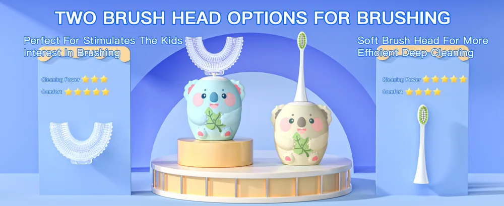 Kids Electric U Shaped Toothbrush Replacement Brush Head with 2 Normal Brush Head and 1 U Shaped Brush Head -Age8-15 - kid u shaped toothbrush
