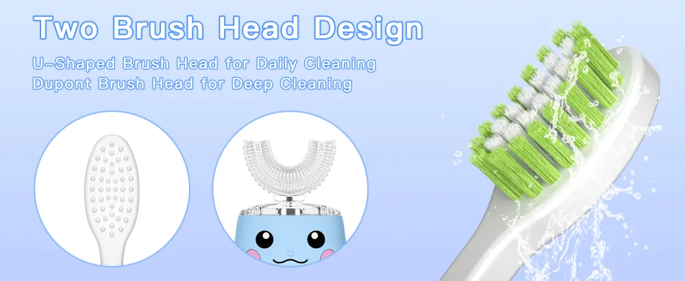 Kids Electric U Shaped Toothbrush Replacement Brush Head with 2 Normal Brush Head and 1 U Shaped Brush Head -Age8-15 - toddler toothbrush age 2-4